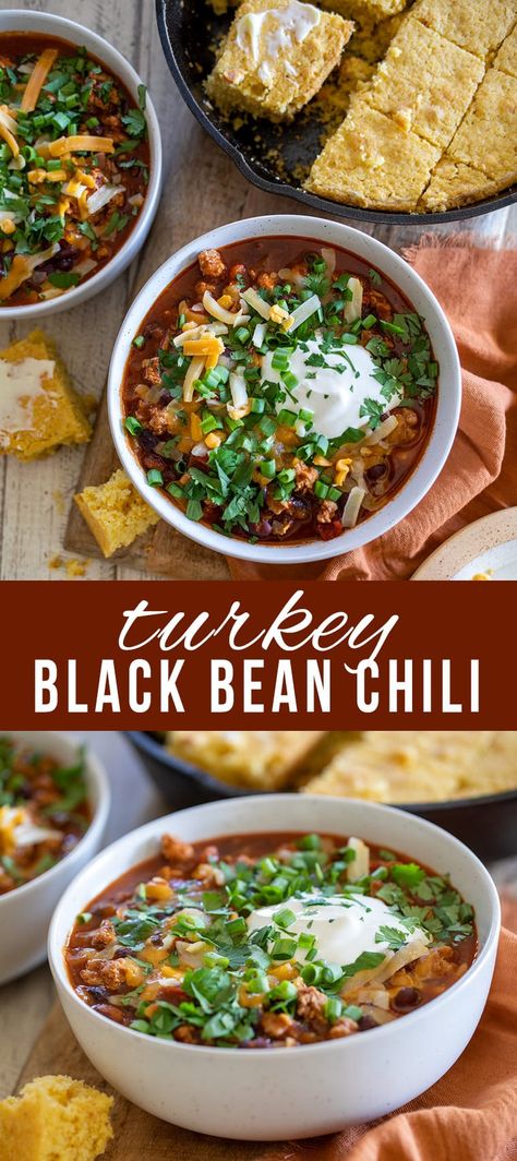 Healthy Black Bean Chili, Ground Turkey Chili Recipe, Chili With Black Beans, Black Bean Chili Recipe, Turkey Black Bean Chili, 2024 Workout, Chili Recipe With Black Beans, Turkey Chilli, Turkey Chili Crockpot