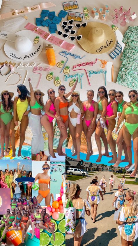 #bachelorette #beach Neon Beach Bachelorette, Hens Pool Party, Puerto Vallarta Bachelorette Party, Jamaica Bachelorette Party, Beach Themed Bachelorette Party Ideas, Bachelorette Swimsuit Ideas, Bachelorette Theme Outfits, Tropical Bachelorette Party Theme, Luau Bachelorette Party