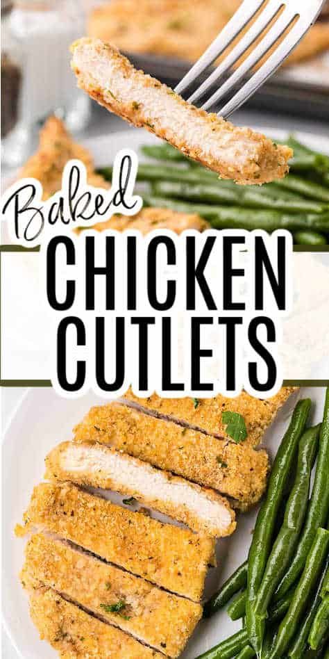 Sliced baked chicken cutlets on a white plate. Baked Chicken Cutlets Oven, Chicken Cutlets Oven, Oven Baked Chicken Cutlets, Breadcrumb Chicken, Baked Chicken Cutlets, Asian Steak Bites, Creamy Pasta Bake, Crispy Oven Baked Chicken, Italian Breadcrumbs