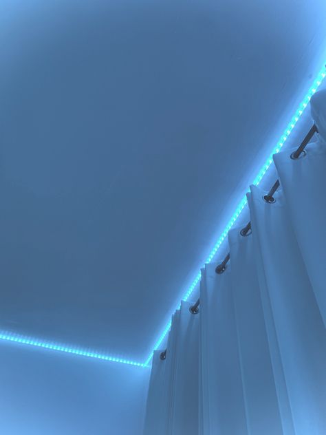 Light Blue Room Lights, Led Lights Bedroom Fake Snap, Led Neon Lights Bedroom, Led Lights Around Ceiling, Led Lights Bedroom Aesthetic Pictures, Led Lights On Ceiling Bedroom, L E D Lights Bedroom, Led Light Setup, Cool Room Items