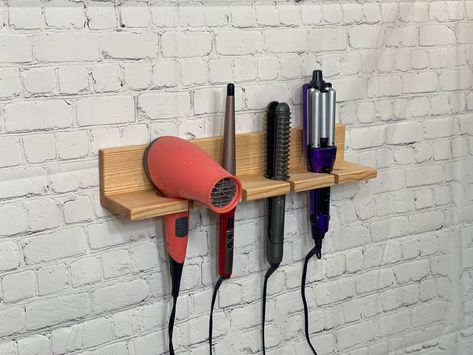 4 Slot Bathroom Hair Organizer Shelf for Hair Styling Tools Curling Iron Straightener Blow Dryer Crimper 20 W X 3.5 H X 4.25 D - Etsy Hair Appliance Storage, Hair Organizer, Curling Iron Storage, Salon Pics, Hair Tool Storage, Curling Iron Holder, Hair Stations, Hair Product Organization, Hair Dryer Storage