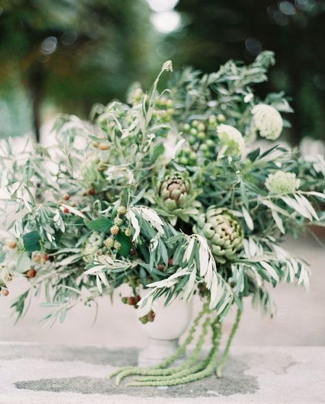 Rustic Parisian Destination Anniversary Session | Green Wedding Shoes Wedding Blog | Wedding Trends for Stylish + Creative Brides, large arrangement for a wedding ceremony containing greenery- amaranthus and olive branches with artichokes, in a white urn, French wedding ceremony portraits Green Wedding Inspiration, Wedding Sparrow, French Wedding, Nature Wedding, Greenery Wedding, Wedding Magazine, Floral Centerpieces, Green Wedding, Wedding Trends