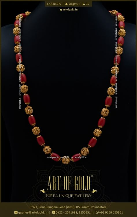 Antique Coral Gold Chain | Art of Gold Jewellery, Coimbatore Gold Balls Designs, Coral Chains Gold Indian, Pagadala Chains, Coral Gold Chain, Coral Jewelry Necklace, Coral Jewellery, Chain Art, Coral Jewelry Set, Temple Jewelry Necklace