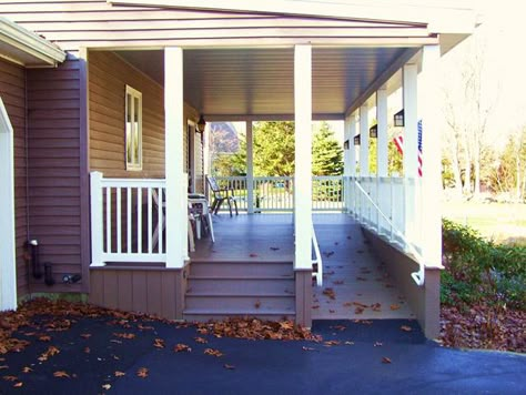 Front porch side entry only Porch With Ramp And Stairs, Ramp And Stairs, Porch Ramp, Porch With Ramp, Front Porch Entrance, Wheelchair Ramp Design, Outdoor Ramp, Front Porch Remodel, Farmers Porch