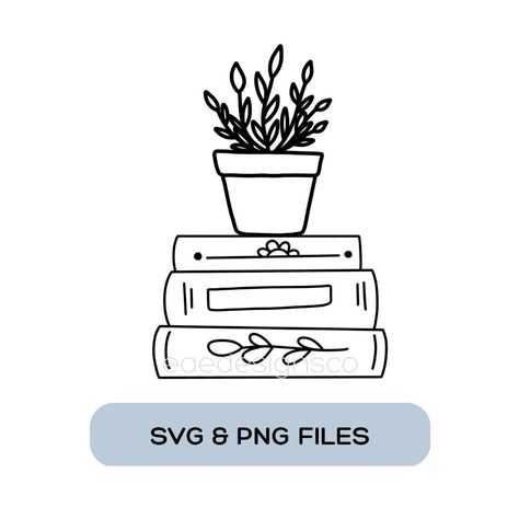 Books Svg, Plant Svg, Plant Doodle, Doodle Books, Outline Drawing, Owl Tattoo, Book Stack, Plant Drawing, Easy Art