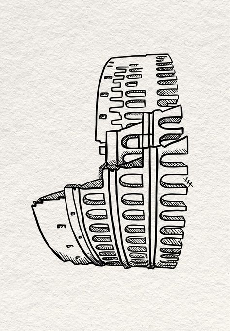 Colosseum tattoo Old Art Tattoo Ideas, Pompeii Tattoo Ideas, Colleseum Rome Tattoo, Pompeii Tattoo, Italy Drawing Easy, Rome Inspired Tattoos, Roman Art Tattoo, Coliseum Tattoo, Famous Art Tattoo