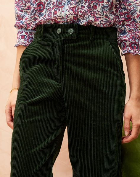 Green Cord Trousers | Women's Trousers | Brora Fashion Cord Trousers, Fair Isle Cardigan, Trouser Style, High Waisted Trousers, Women's Trousers, Slow Fashion, Quality Clothing, Trousers Women, Fabric Care