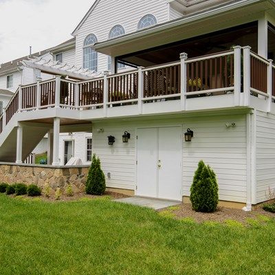 Under Deck Workshop, Under Porch Storage Ideas, Enclosed Under Deck, Deck With Storage Underneath, Shed Under Deck Ideas, Under Porch Storage, Under Deck Storage Shed, Storage Under Deck, Deck Shed