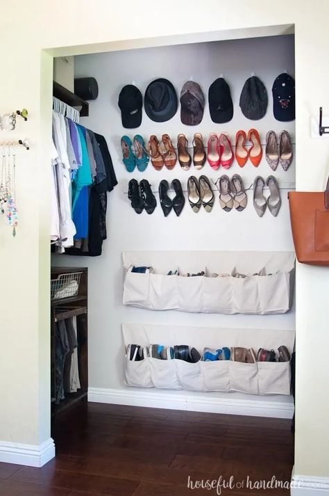 In Closet Storage Ideas, Apartment Closets, Shoe Closet Storage, Walk In Ideas, Prayer Closet Ideas, In Closet Storage, Small Walk In Closet Ideas, Homemade Closet, Home Entrance Ideas