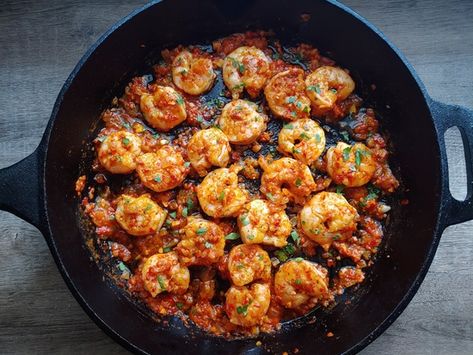 Harissa Shrimp Skillet Harissa Shrimp, Slow Cooker Soup Vegetarian, Shrimp Sauteed, Lime Marinade, Harissa Recipes, Skillet Shrimp, Slow Cooker Stuffed Peppers, Garlic Hummus, Lime Shrimp