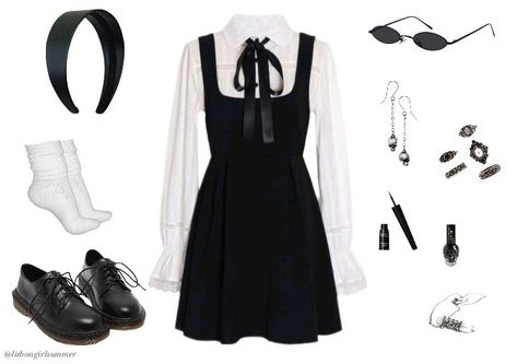 Goth Preppy Outfit, Tomie Outfit, Old Money Goth, Nana Fashion, Preppy Goth, Class Outfits, Outfit Layout, Goth Outfits, Feminine Outfit