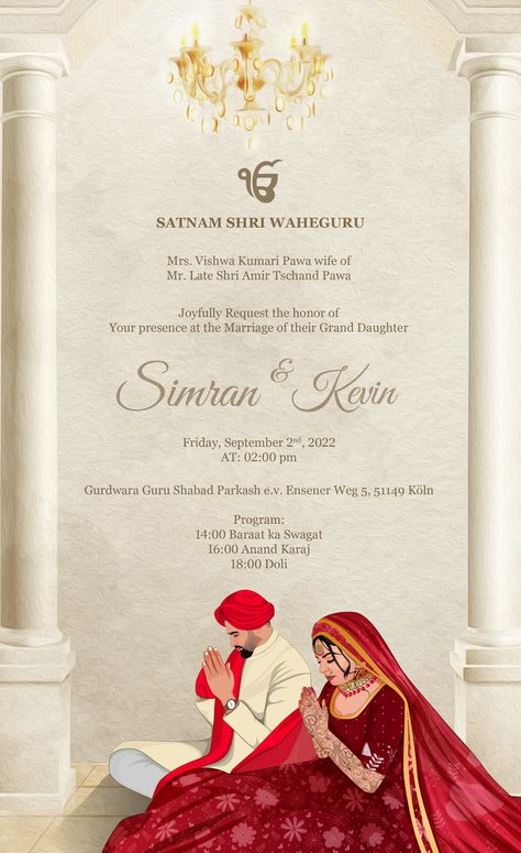 Roka Invitation Card Design, Wading Cards, Indian Wedding Invitation Templates, Sikh Wedding Invitations Cards, Sikh Wedding Card, Sikh Wedding Invitation, Wedding Card Wordings, Caricature Wedding Invitations, Wedding Illustration Card