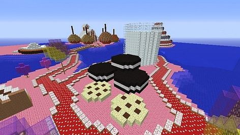 Candy Land Minecraft Project Minecraft Candy Land Ideas, Candy Minecraft Builds, Candy Land Minecraft, Minecraft Candy Shop, Candyland Minecraft, Minecraft Candyland, Candy Minecraft, Minecraft Creative Ideas, Disney Minecraft