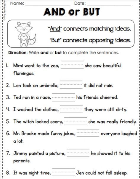 But Worksheet, But And Worksheet, And And But Worksheets, And But Worksheet, English Conjunctions Worksheets, Compound Sentences Worksheets, Conjunction Worksheet, Conjunction Activities, Conjunctions Worksheet And Or But