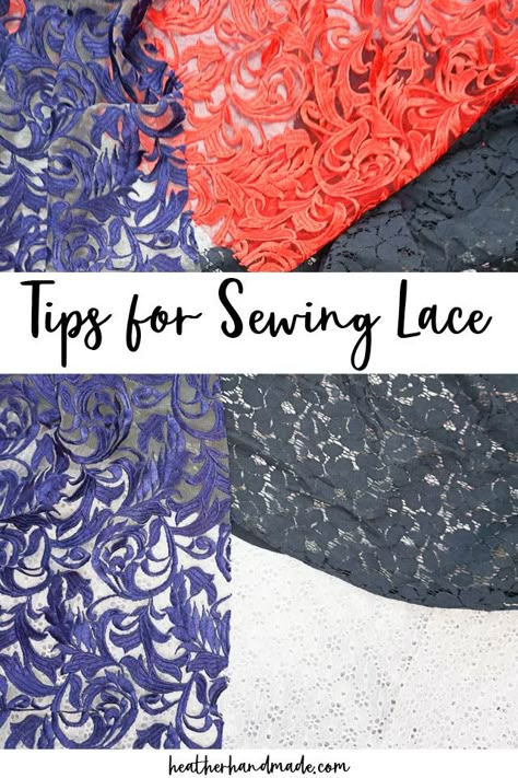 Learn all about how to sew lace to make beautiful handmade clothing. These sewing tips work for sewing and altering lace dresses. Lace is such a beautiful fabric, and there are so many beautiful lace fabrics to buy and sew. When I work with lace, I usually make a dress or a top. Sometimes I alter lace dresses for me or clients. Lace is such a delicate fabric that you need some tips and tricks to be able to sew and work with it. I’ve gathered all the information to make lace easier to sew. Sewing Lace Fabric, How To Sew Delicate Fabric, Sewing With Lace Fabric, How To Sew Lace Fabric, Sew Lace Dress, Dress Lining Fabric, Sew Lace Top, Lace Skirt Sewing Pattern, Sewing Lace Dress