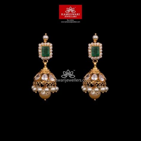 Kameswari Jewellers, Gold Earrings For Kids, Small Earrings Gold, Gold Earrings Indian, Gold Jhumka Earrings, Gold Jewelry Outfits, Antique Gold Jewelry Indian, Gold Jewelry Simple Necklace, Gold Necklace Indian Bridal Jewelry