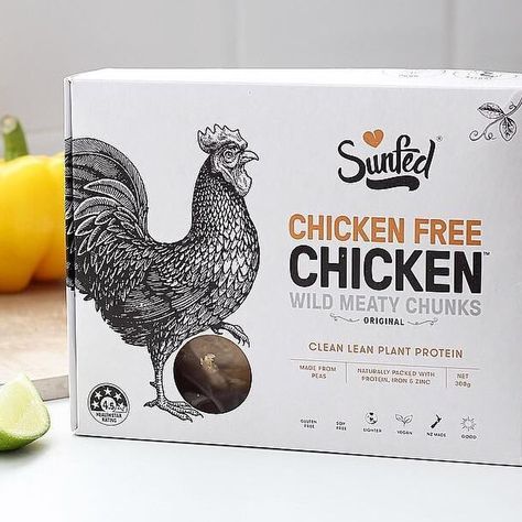 Chicken Packaging Design, Chicken Packaging, Frozen Food Packaging, Packaging Snack, Egg Packaging, Chicken Design, Vegan Chicken, Vegan Design, Packaging Template Design