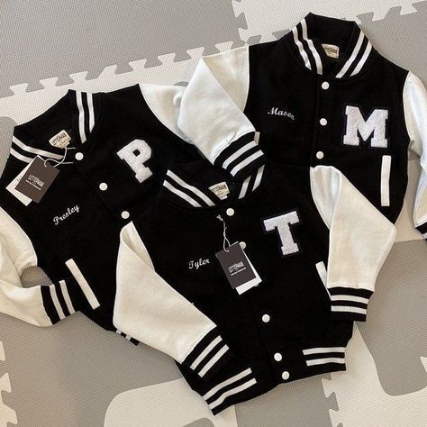 Dress With Varsity Jacket, Letter Patched Jacket, Black And White Jacket Outfit, Varsity Jacket Ideas, Jacket Names, Varsity Jacket Outfit Aesthetic, Jackets With Patches, Jackets Aesthetic, Aesthetic Jackets