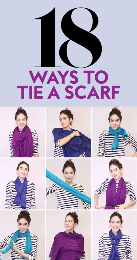 Learn how to tie a single scarf 18 different ways--with GIFs. #HowtoTieaScarf #ScarfStyling