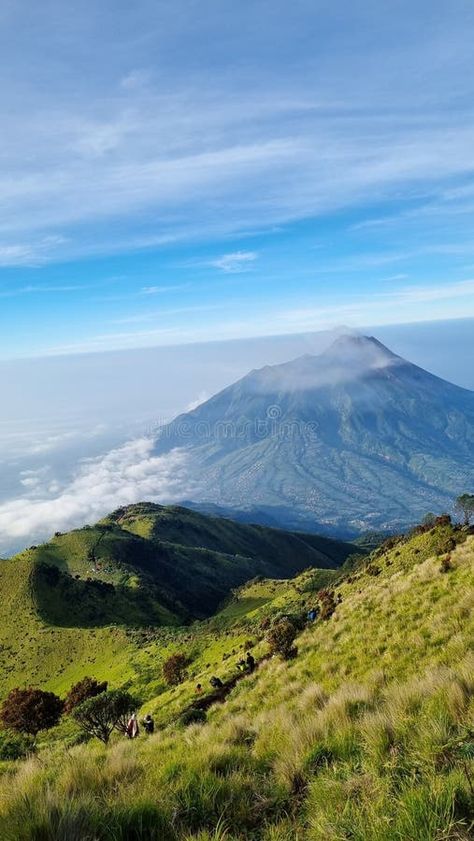 Merbabu mountain view with fog and blue sky royalty free stock photo Sky Mountain Background For Editing, Merbabu Mountain, Clouds Over Mountains, Google Mountain View, Mountain Above Clouds, Mount Bromo Indonesia, Fog Blue, Landscape Reference, Mountain Photos