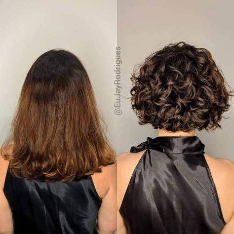 Short Permed Bob Hairstyles, Short Curly Lob Haircut, A Line Curly Bob, Chin Length Curly Hair With Layers, Curly Layered Bob Mid Length, Shoulder Length Curly Hair With Layers Natural Wavy Bobs, Curly Lob Haircut Naturally, Layered Curly Bob Hairstyles, Brown Short Curly Hair