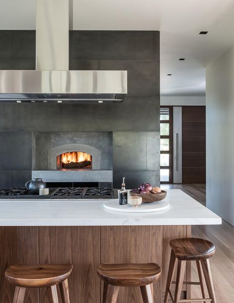 Gallery of 15 Houses With Their Own Wood-Fired Pizza Ovens - 4 Pizza Oven Indoor Kitchens, Modern Pizza Oven, Audrey Hall, Indoor Pizza Oven, Mountain Contemporary Home, Kitchen Steel, Contemporary Mountain Home, Kitchen Concept, Wood Pizza