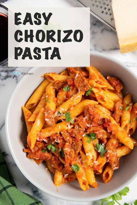 Pasta Recipes Chorizo, Recipes With Soyrizo, Pasta And Chorizo Recipes, Fresh Chorizo Sausage Recipes, Chourico Recipes Dinners, Chorizo Spinach Pasta, Chorizo Rigatoni Pasta, Ground Chorizo Pasta Recipes, Chorizo Alfredo Pasta