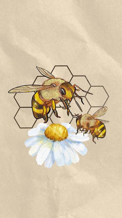 Honeybee Wallpaper, Honey Bee Illustration, Wallpaper Creative, Bee Images, Bee Illustration, Flower Iphone Wallpaper, Bee Theme, Bee Hive, Honey Bee