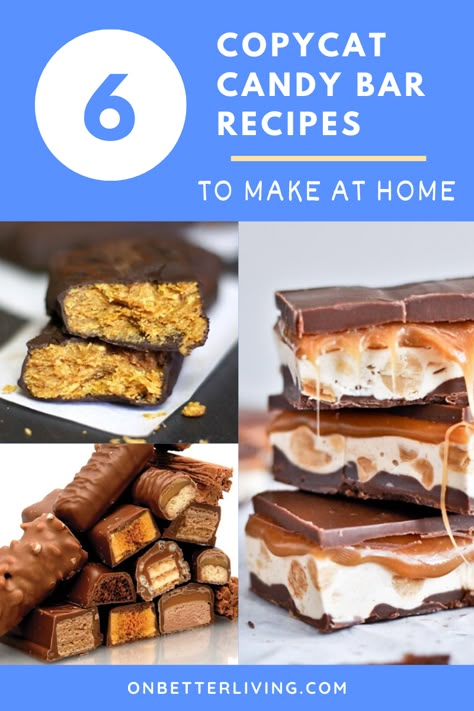 We all have our favorite candy bar. Now we can start making them at home! Here are six recipes to start making your own candy bars without all the high fructose corn syrup and additives the store bought ones contain.  You won’t believe how great your favorite candy bar can taste. Get them now! #copycat #copycatrecipes #chocolate #candy #candyrecipes #chocolate Fast Break Candy Bar Recipe, Big Hunk Candy Bar Recipe, Candy Bar Recipes, Homemade Candy Bars, Candy Bar Recipe, Sweets Bar, Copy Cats, Chocolate Candy Recipes, Homemade Candy