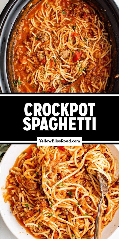 Slow Cooker Spaghetti Crockpot Creamy Spaghetti, Crock Pot Recipes Spaghetti, Spaghetti Bake Crockpot, Crockpot Linguine Recipes, Spaghetti Recipes In Crock Pot, Crock Pot Baked Spaghetti, Croc Pot Spaghetti, Crock Pot Speggetti, Spagetti In Crockpot