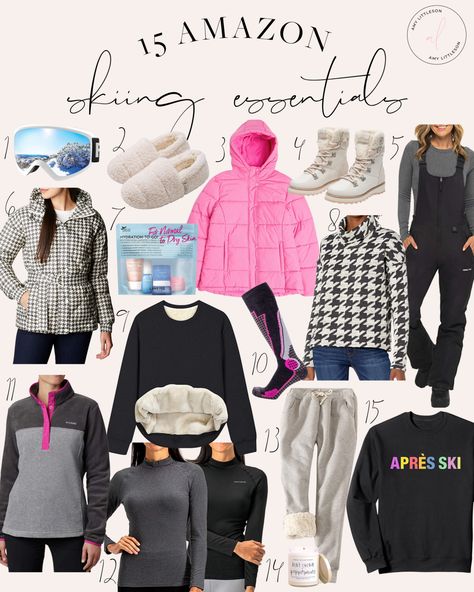 Some of my favorite ski appropriate apparel... & everything is from Amazon of course! Ski Essentials Woman, Ski Layers For Women, Ski Apparel Women, Ski Trip Outfits For Women, Ski Lodge Outfit, Ski Layers, Womens Ski Outfits, Ski Outfit For Women, Cold Weather Essentials