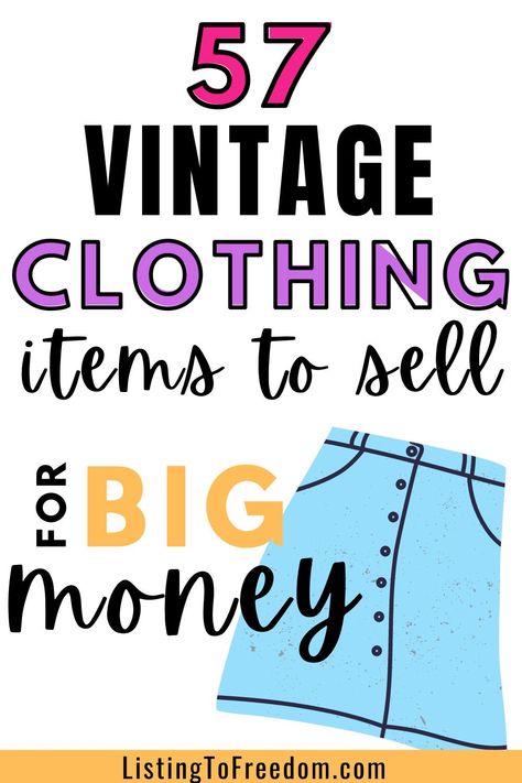 Vintage clothes are one of the most lucrative clothing categories to sell in! Click to learn how you can tap into some of the best items to sell on online platforms like eBay, Poshmark, and Mercari. | #reselling | #poshmarktips | #makemoneyfast | #sidehustleideas | #makeextramoney | #sidejobs | #makemoney | #easywaystomakemoney | #howtomakemoney Ebay Selling Tips Clothes, Reselling Clothes Tips, Best Brands To Resell, Selling Vintage Clothing, Thrifting To Resell, Selling Thrifted Clothes, Vintage Brands Clothing, Reviling Cloths, Selling Clothes Online Photos Aesthetic