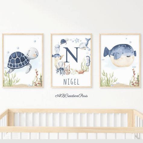 trio d'affiche sur le theme de la mer Decor Marin, Baby List, France