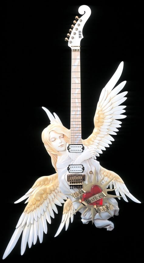 Toshihiko Takamizawa's custom angel guitar Toshihiko Takamizawa, Rosé Angel, Esp Guitars, Guitar Obsession, Cool Electric Guitars, Angel Heart, Guitar Collection, Guitar Design, Creature Concept