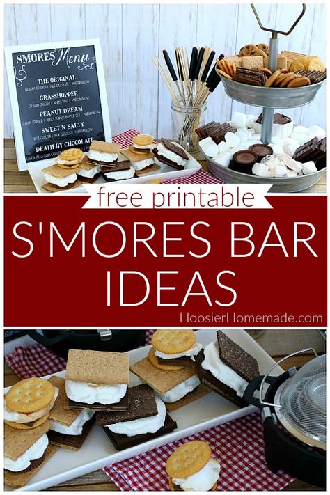 S'mores Bar with FREE Printable S’mores Bar For Party, Marshmallow Roasting Station, S’mores Bar Signs, Build Your Own Smores Bar, S’more Buffet, Smore Love Engagement Party, S’mores Menu Sign, S’mores Dessert Bar, Smores Party Bar