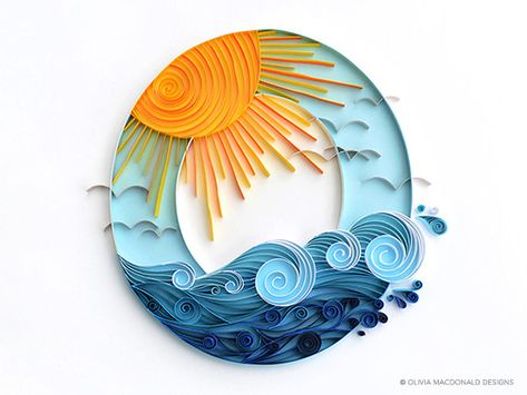 Quilling Ocean - Olivia MacDonald Designs Masculine Quilling Ideas, Quilling Beach Theme, Quilled Seascape, Quilling Ocean, Quiling Paper Art, Quilling Letters, Arte Quilling, Paper Quilling For Beginners, Quilling Work