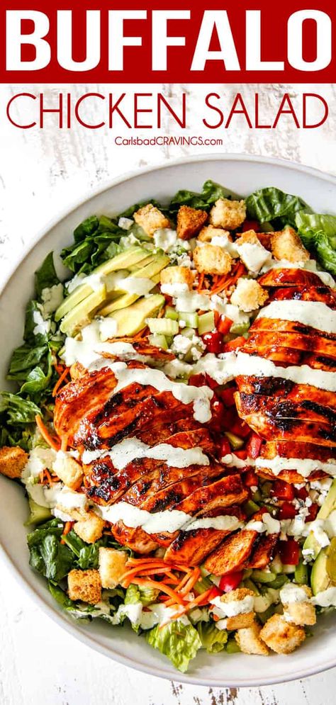 Chicken Blue Cheese, Cilantro Ranch, Salad With Blue Cheese, Buffalo Chicken Salad, Carlsbad Cravings, Red Bell Peppers, Salad Recipes Video, Blue Cheese Dressing, Green Veggies