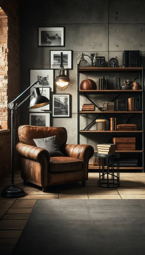 Reading Corner Ideas, Studio In Casa, Modern Industrial Living Room, Cozy Reading Corner, Low Bookshelves, Western Gothic, Metal Bookshelf, Corner Ideas, Cozy Reading Corners