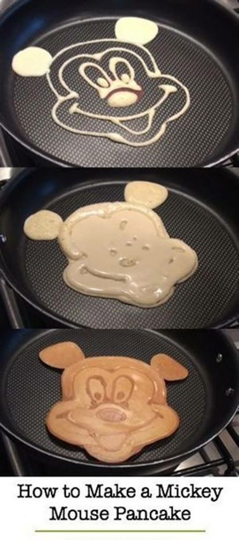 Pancake Art Easy, Pancake Cute Ideas, Pancake Art Diy, Mickey Mouse Food Ideas, Mickey Mouse Pancake, Minnie Mouse Pancakes, Disney Pancakes, Mickey Pancakes, Character Pancakes