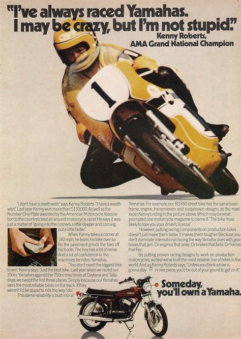 1974 YAMAHA RD 350 AMA GRAND NAT'L CHAMPION KENNY ROBERTS | Flickr Yamaha Rd 350, Yamaha Rd350, Kenny Roberts, Motorcycle Magazine, Yamaha Racing, Motorcycle Racers, Japanese Motorcycle, American Motorcycles, Yamaha Motorcycles