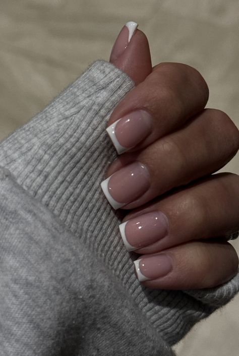 Square Clean Girl Nails, Deep French Nails Short, Really Short French Nails, Short Biab Nails Neutral, Square French Tip Short, Extra Short French Nails, Short French Tip Nails Square, Clean Girl Nails Square, Dip Powder Nails French