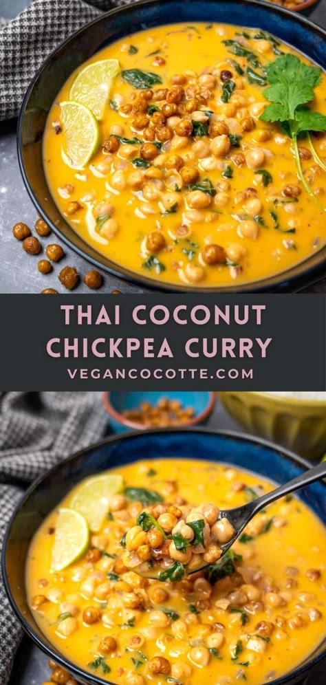 Thai Coconut Chickpea Curry Spiced Chickpea Stew With Coconut, Coconut Curry Stew, Chickpea And Coconut Milk Recipes, Coconut Milk Chickpea Curry, Chickpea Veggie Curry, Cashew Coconut Curry, Coconut Chickpea Stew, Chick Pea Curry Recipes Coconut Milk, Coconut Curry Chickpea Soup