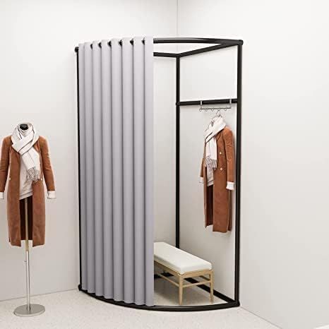 Clothing Boutique Interior Design, Store Fitting Room, Portable Dressing Room, Corner Stand, Changing Clothes, Wall Corner, Boutique Clothing Store, Iron Brackets, Linen Curtain