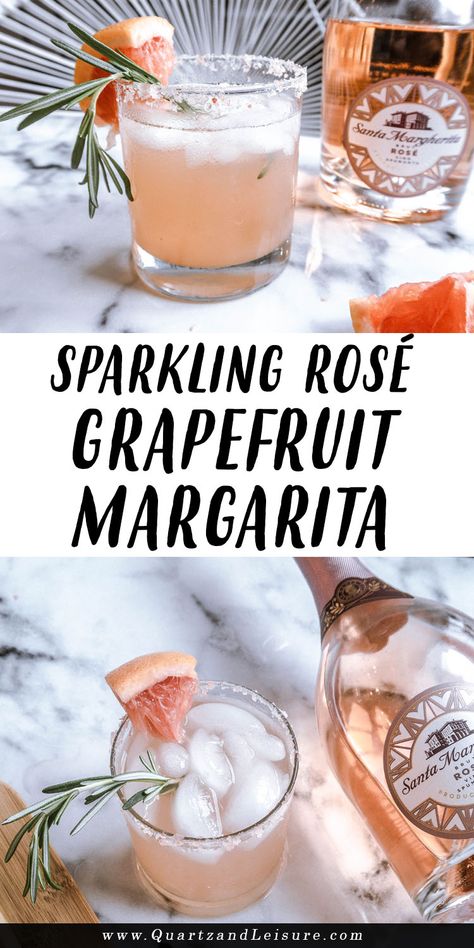 Sparkling Rose Cocktail, Grapefruit Margarita Recipe, Sparkling Margarita, Grapefruit Margarita, Rose Drink, Sparkling Rose, Fruity Cocktails, Boozy Drinks, Cocktail Drinks Recipes