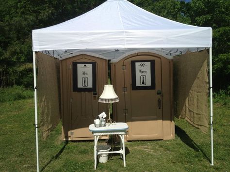 Wedding - almost like home - almost - how to decorate a porta- potty fit for a vintage outdoor wedding. Portapotty Wedding, Porta Potty Wedding, Porta Potty Ideas, Wedding Restroom, Vintage Outdoor Weddings, Wedding Bathroom, Yard Wedding, Wedding Planners, Outside Wedding