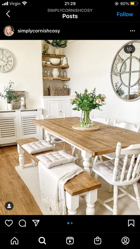 Dining Table Redo, Cottage Core Home, Rustic Kitchen Tables, Kitchen Countertop Decor, Casa Country, Diy Kitchen Renovation, Dinner Room, Dream Apartment Decor, Dining Room Ideas