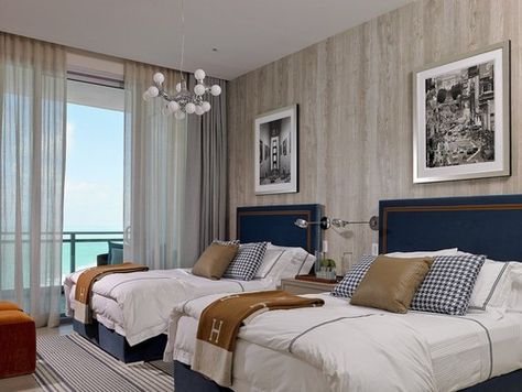 Bal Harbour residence. Deborah Wecselman Design, Miami, FL. Chic Hotel Room, Double Bed Bedroom, Classic Rooms, Classic Bedroom Decor, Beach Style Bedroom, Bal Harbour, Youth Bedroom, Bed Bedroom, H Design