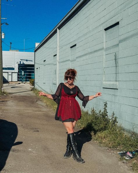 More black & red & oddities & finds from @punkrockfleamarket_knoxville_ 🖤 #punkrockfleamarket #whimsigoth #thrifted #thriftfinds #vintagestyle #90svintage #90sfashion #oddities #whimsicalgirls Red And Black Outfits Aesthetic, Red Whimsigoth, Black Outfits Aesthetic, Red And Black Fashion, Whimsigoth Outfits, Wardrobe Revamp, Red And Black Outfits, High School Fashion, Sleep Token