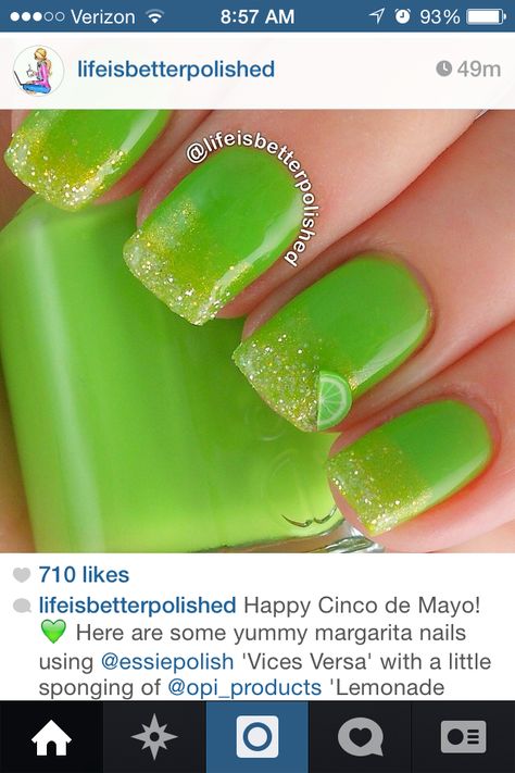 Margarita nails Margarita Nails, Lime Green Nails, Food Nails, City Nails, Green Nail Polish, Nail Polish Art, Pretty Hands, Nail Polish Designs, Healthy Nails