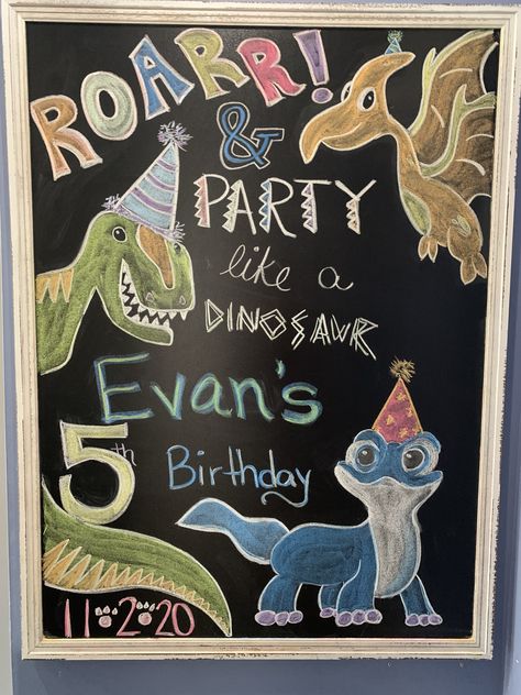 Dinosaur Chalk Art, Chalkboard Art, Chalk Art, 5th Birthday, Chalkboard Quotes, Art Quotes, Chalkboard, Chalkboard Quote Art, Chalk